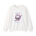 Crewneck Sweatshirt — "Long Life." Floral Skull Graphic Pullover