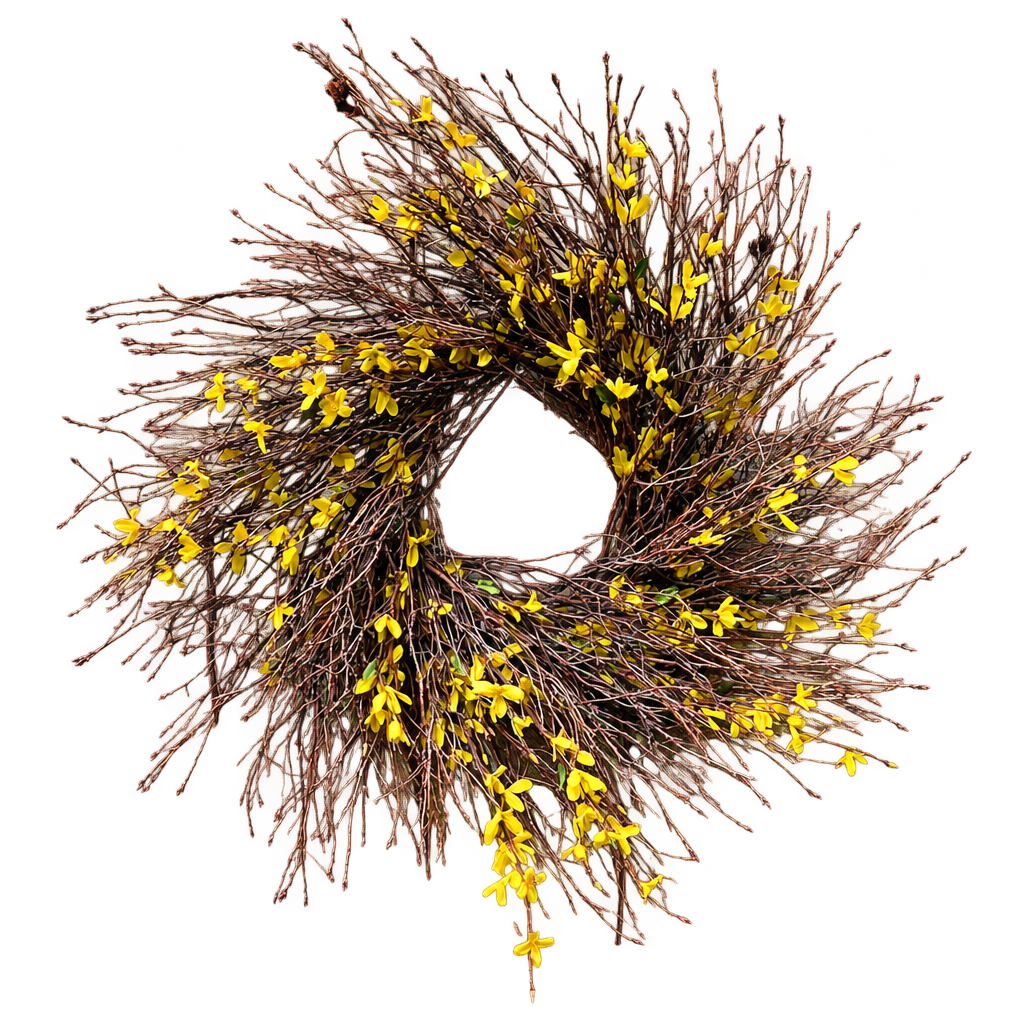 Yellow-flower twig wreath with background removed